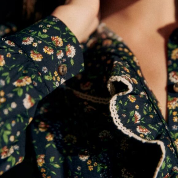 Sezane Colina Shirt Navy Miranda Print - Size 12 - Picture 4 of 6